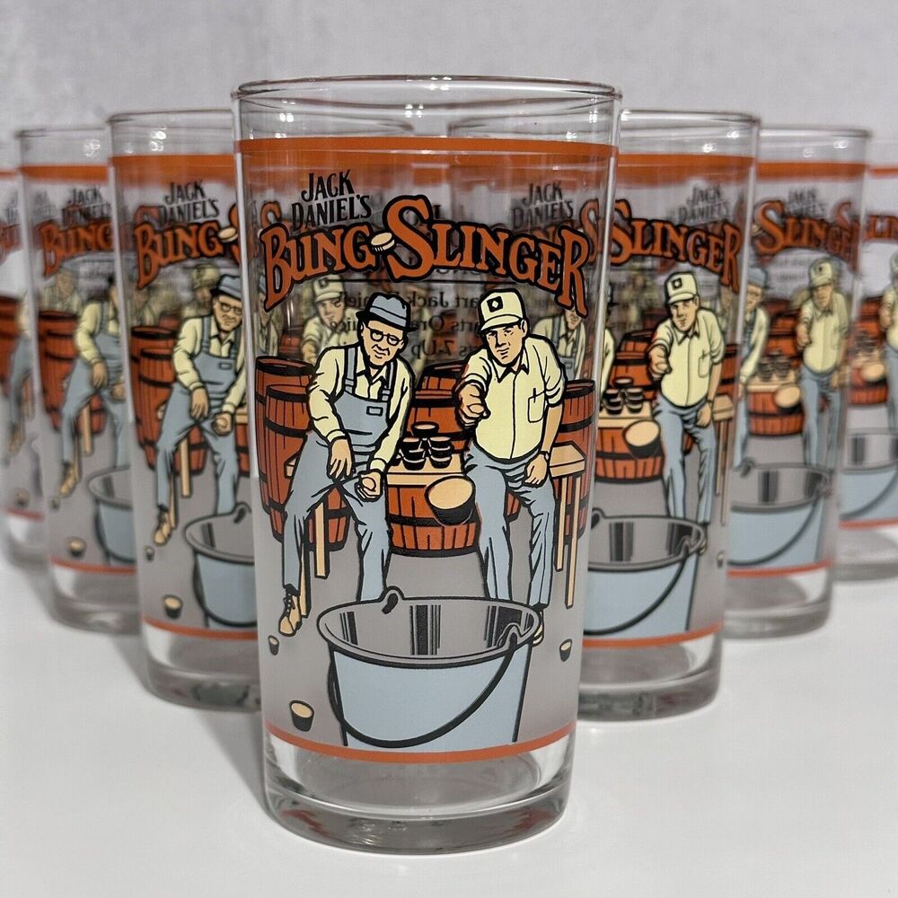 Vintage 90’s Jack Daniel’s Bung Slinger Drinking Recipe Glass Set
